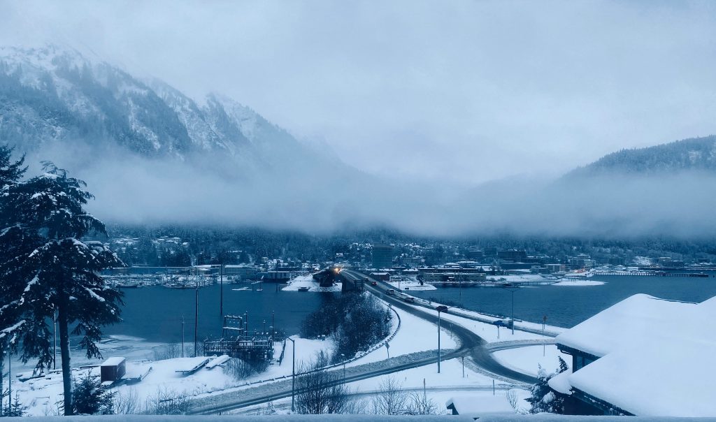 Snow-covered mountain town in Alaska representing Churches of Christ communities