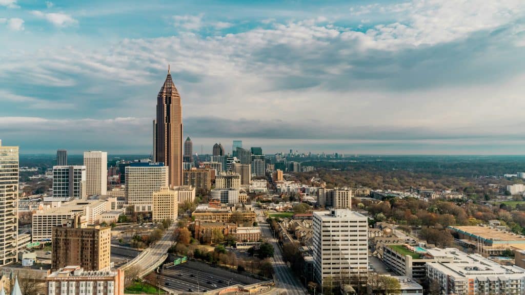 Atlanta skyline with skyscrapers and urban landscape.